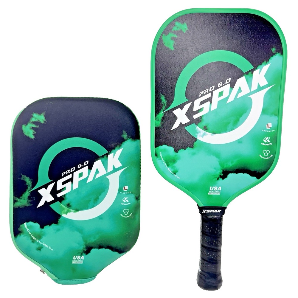 Xspak Pro 6.0 Pickleball Paddle 19mm Carbon Fiber 9 Layer Green Control Paddle